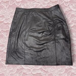 Free People Black Faux Leather Mini Skirt Grunge Metallic Ruched Size XS